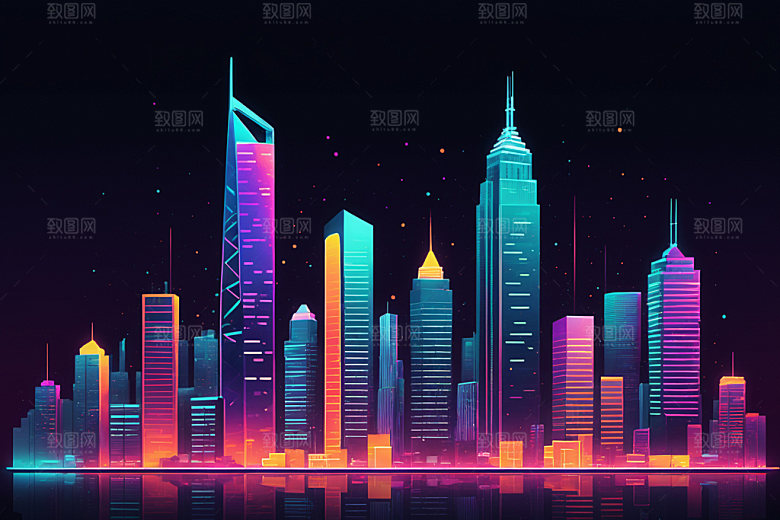 霓虹城市科技感未来插画