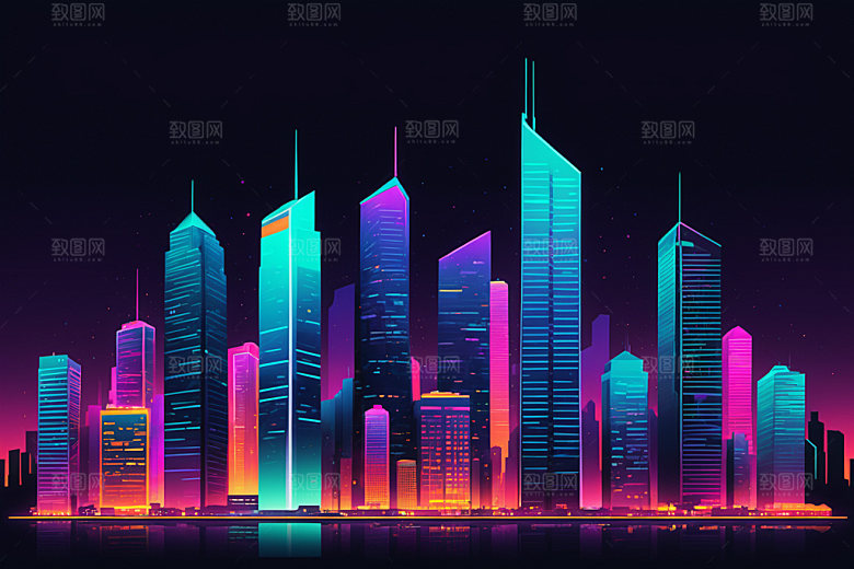 霓虹城市都市科技感插画