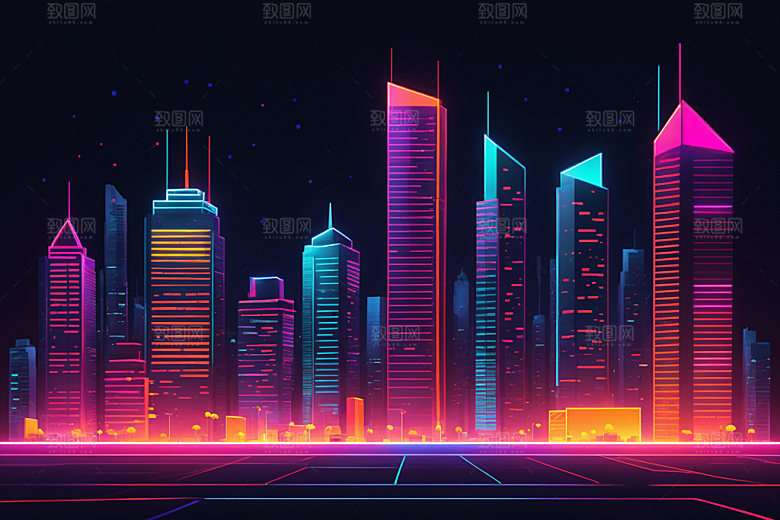霓虹城市科技感彩色插画