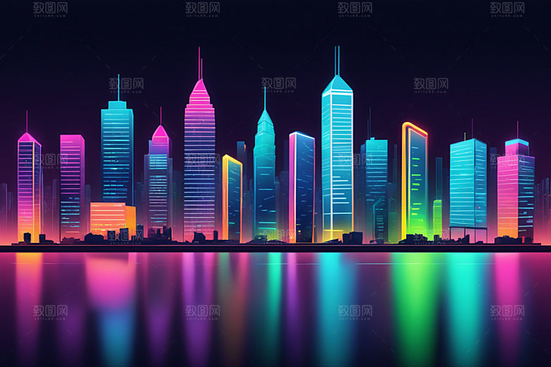 霓虹城市科技感元素插画