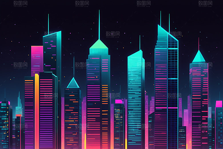 霓虹城市时尚元素插画
