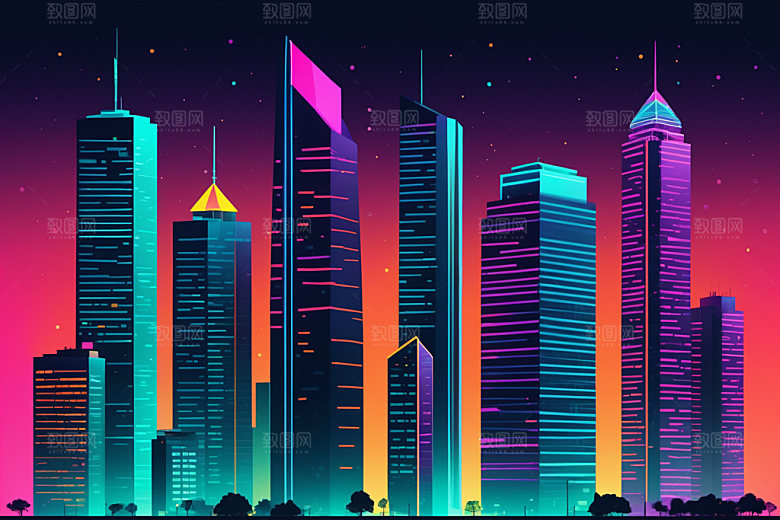 霓虹城市未来赛博朋克插画