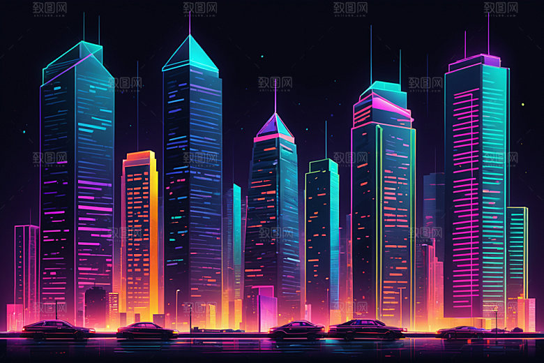 霓虹城市时尚都市插画