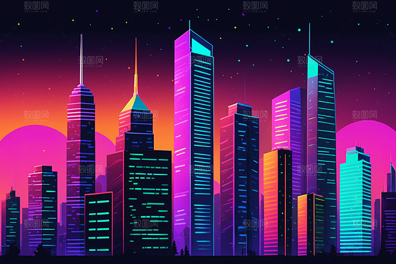 霓虹城市时尚元素插画