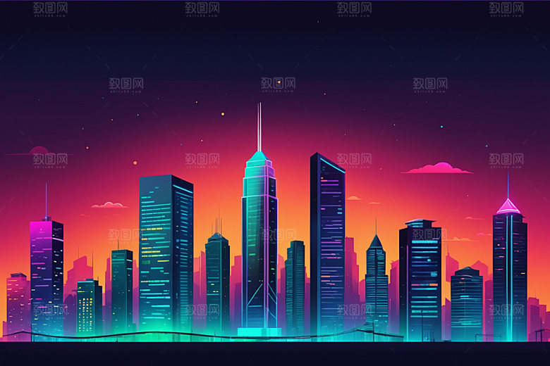 霓虹城市时尚都市插画