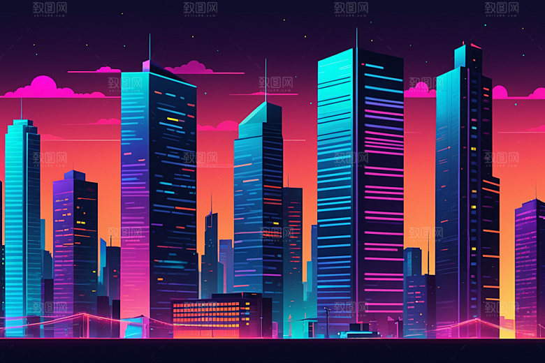 霓虹城市未来时尚插画