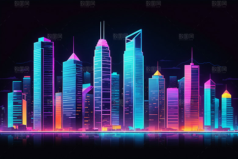 霓虹城市未来赛博朋克插画