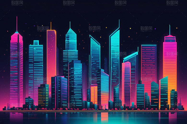 霓虹城市都市赛博朋克插画