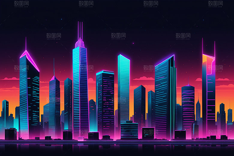 霓虹城市科技感元素插画