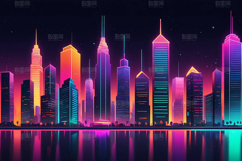 霓虹城市时尚科技感插画