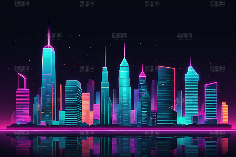 霓虹城市未来元素插画