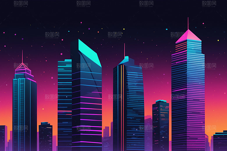 霓虹城市时尚元素插画