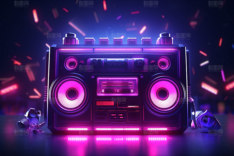 霓虹音响摇滚科技感素材