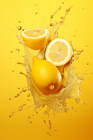 柠檬汁奶昔果汁飞溅摄影图