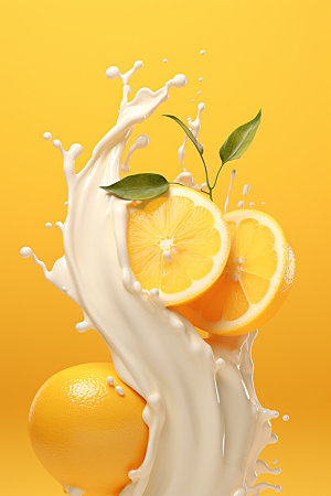 柠檬汁水果柠檬牛奶摄影图