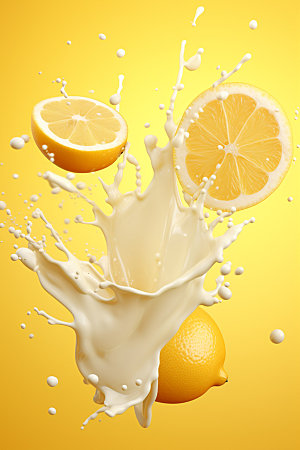 柠檬汁水果柠檬牛奶摄影图