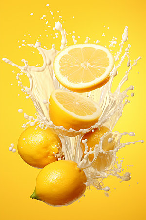 柠檬汁果汁飞溅水果摄影图