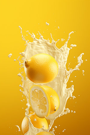 柠檬汁柠檬牛奶饮料摄影图
