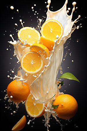 柠檬汁果汁飞溅柠檬牛奶摄影图
