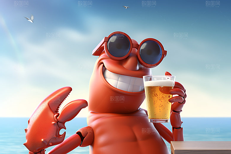 小龙虾拟人海鲜夏季模型