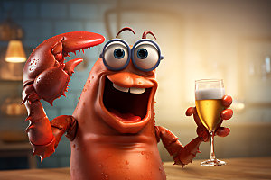 小龙虾拟人3D卡通模型