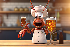 小龙虾拟人啤酒烧烤美味模型
