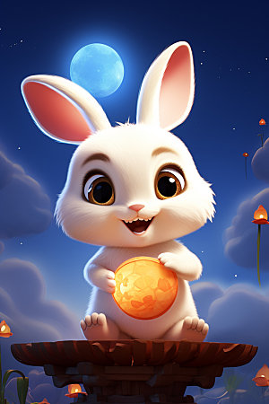 兔子拟人月亮形象模型