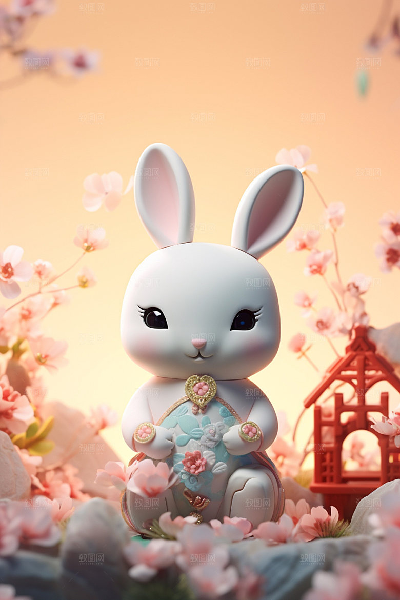 兔子拟人3D月亮模型