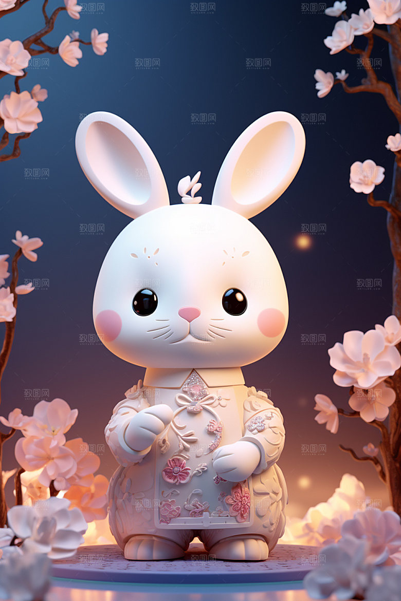兔子拟人可爱月亮模型