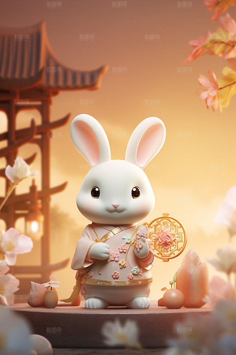兔子拟人可爱立体模型