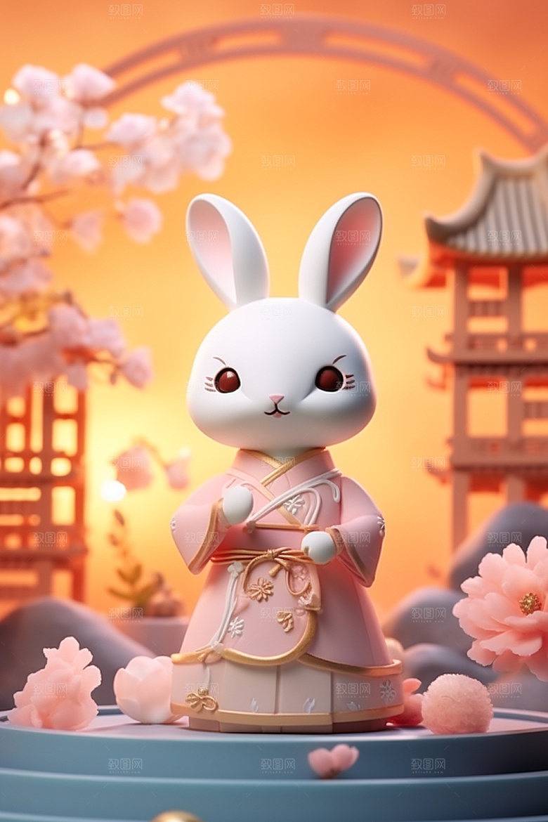 兔子拟人月亮3D模型