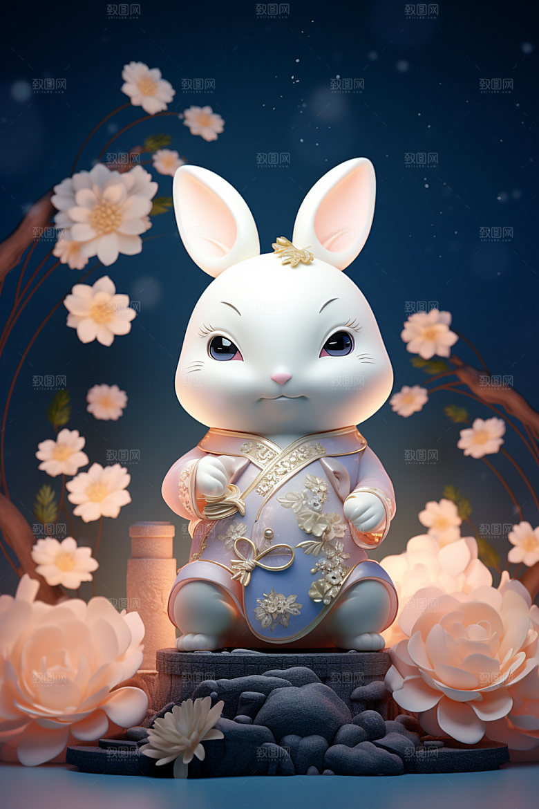 兔子拟人立体卡通模型