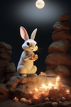 兔子拟人卡通月亮模型