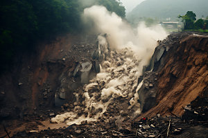 塌方地面塌陷地震摄影图