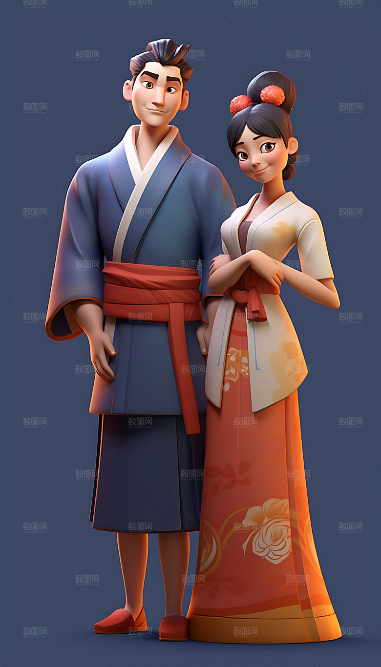 牛郎织女国潮情人节人物模型