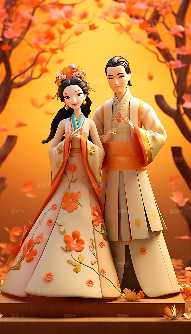 牛郎织女幻想国潮人物模型