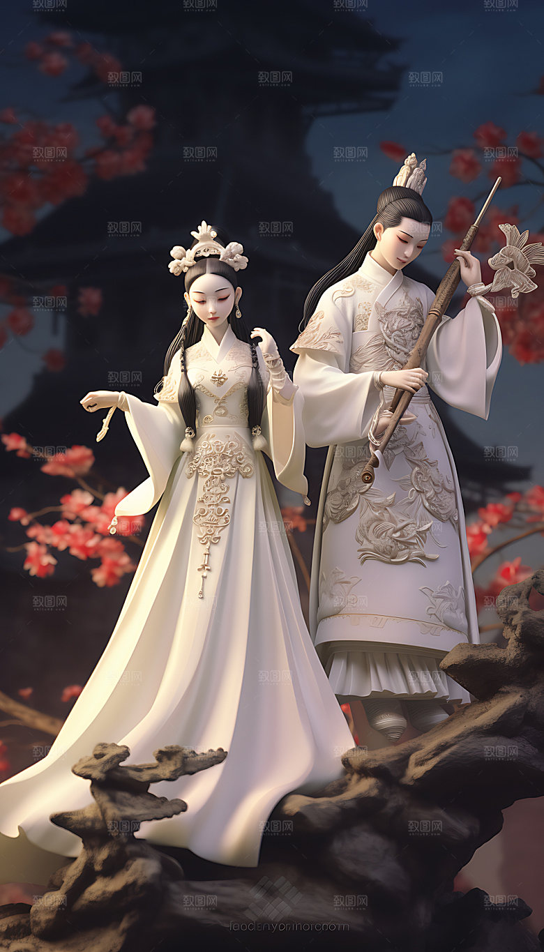 牛郎织女3D国潮人物模型