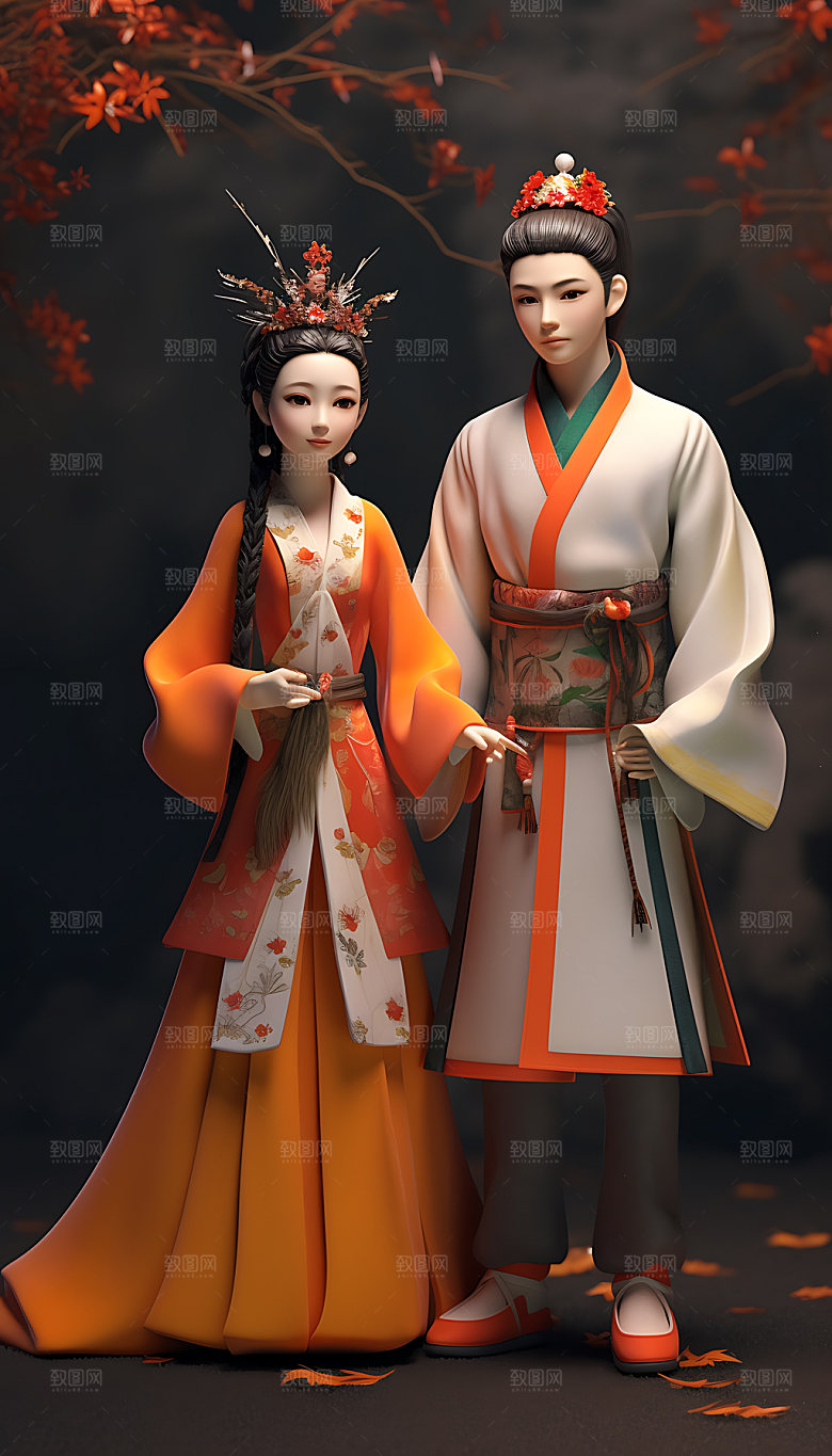 牛郎织女创意国潮人物模型