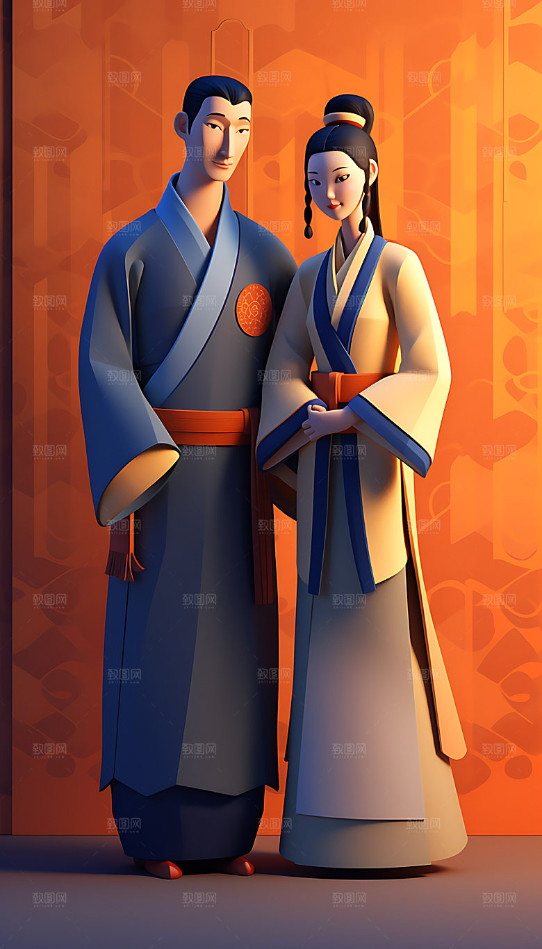 牛郎织女中国风国潮人物模型