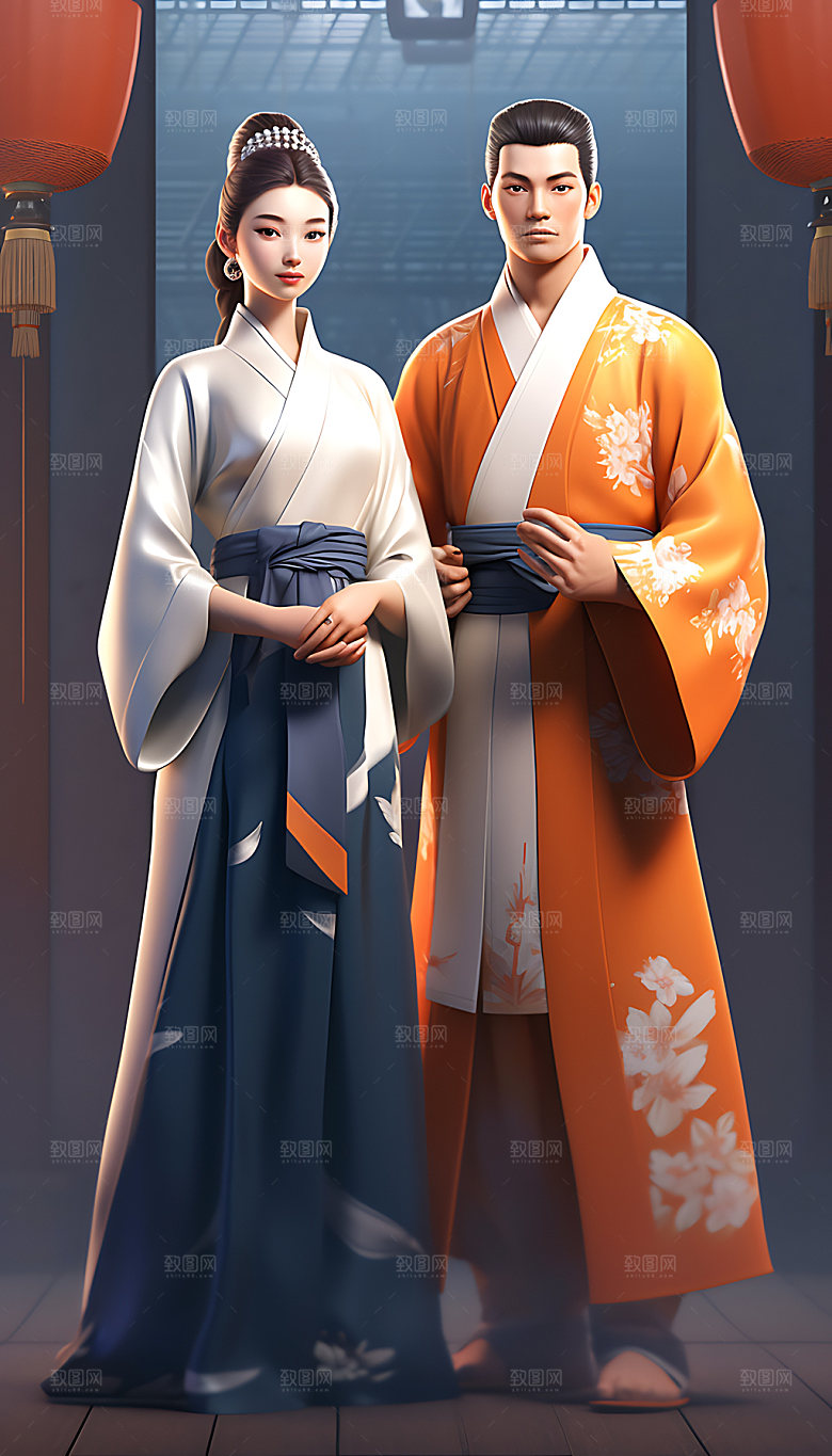 牛郎织女国潮中国风人物模型