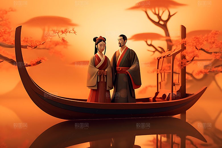 牛郎织女幻想国潮人物模型