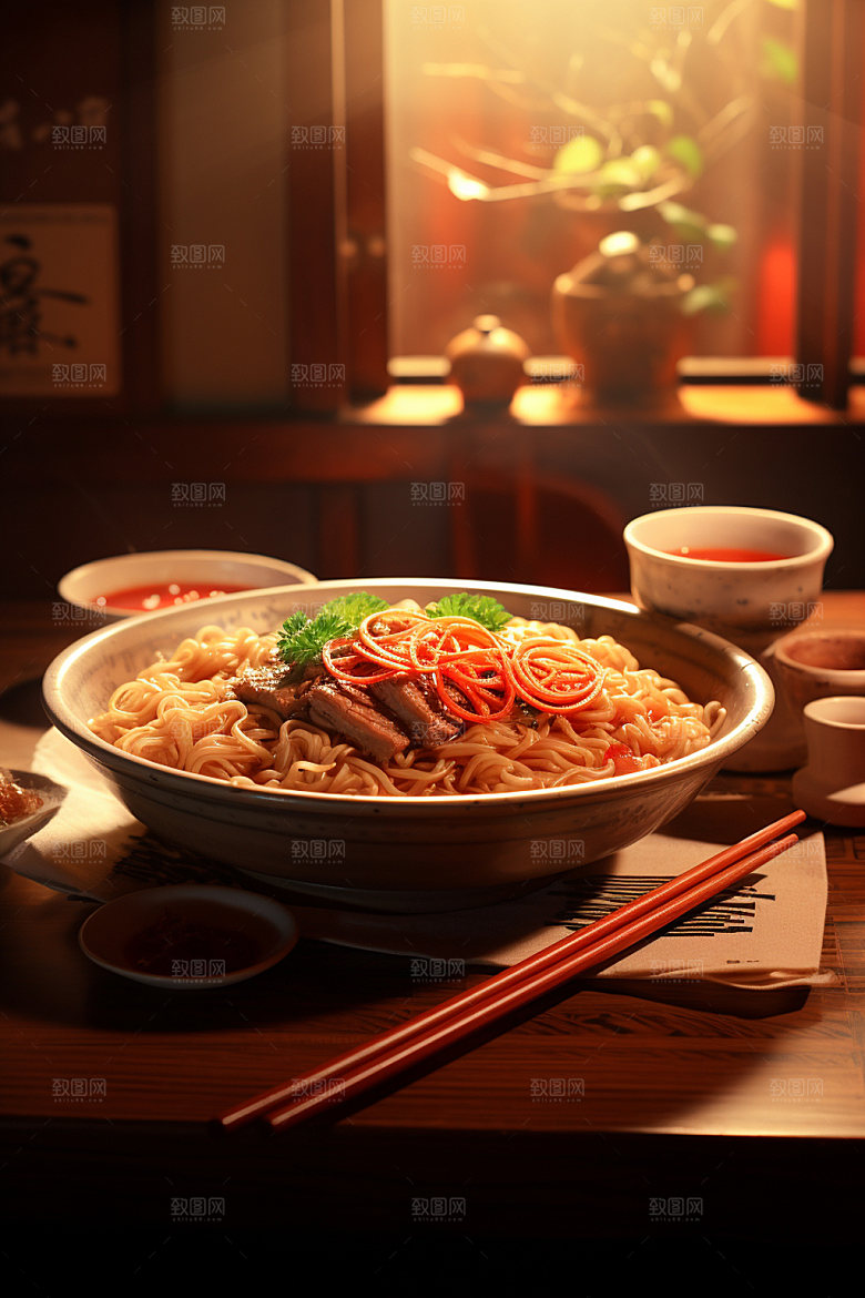 牛肉面热腾腾美食摄影矢量素材