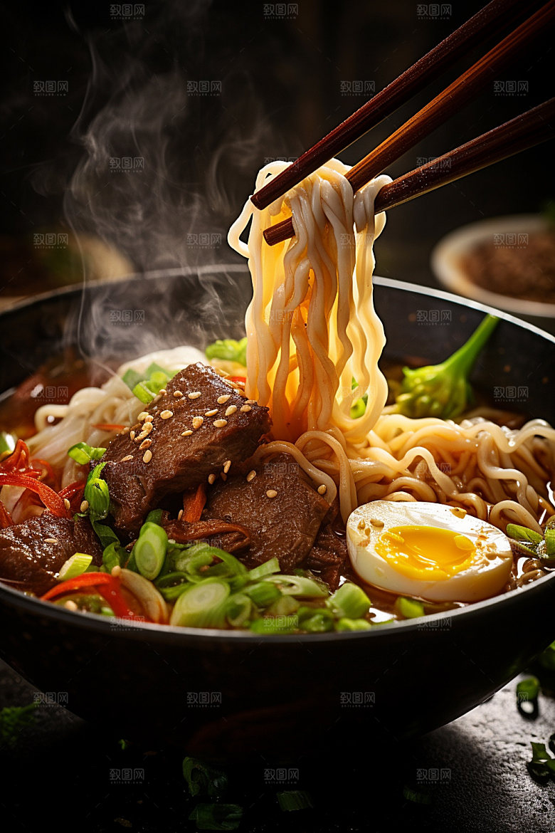 牛肉面红烧牛肉面热腾腾矢量素材