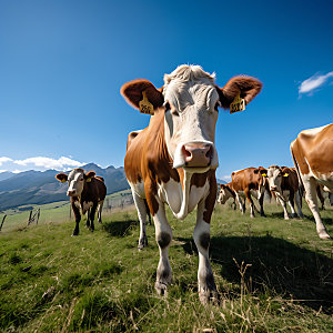 牛哺乳动物放牧摄影图