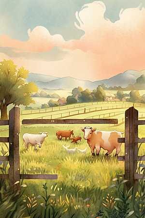 农场郊外场景插画