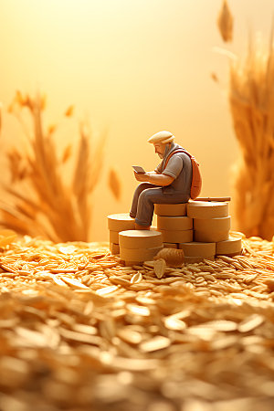 农民丰收粮食丰收麦地微缩模型