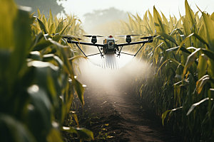 农业无人机灌溉农药播撒摄影图