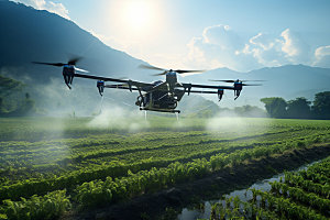农业无人机灌溉驱虫摄影图