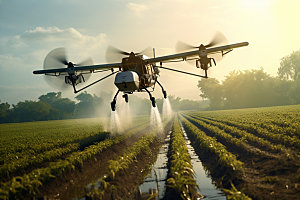 农业无人机助农农药播撒摄影图