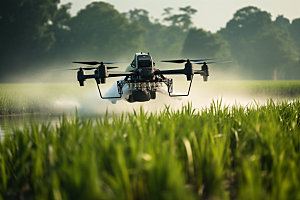 农业无人机驱虫农药播撒摄影图